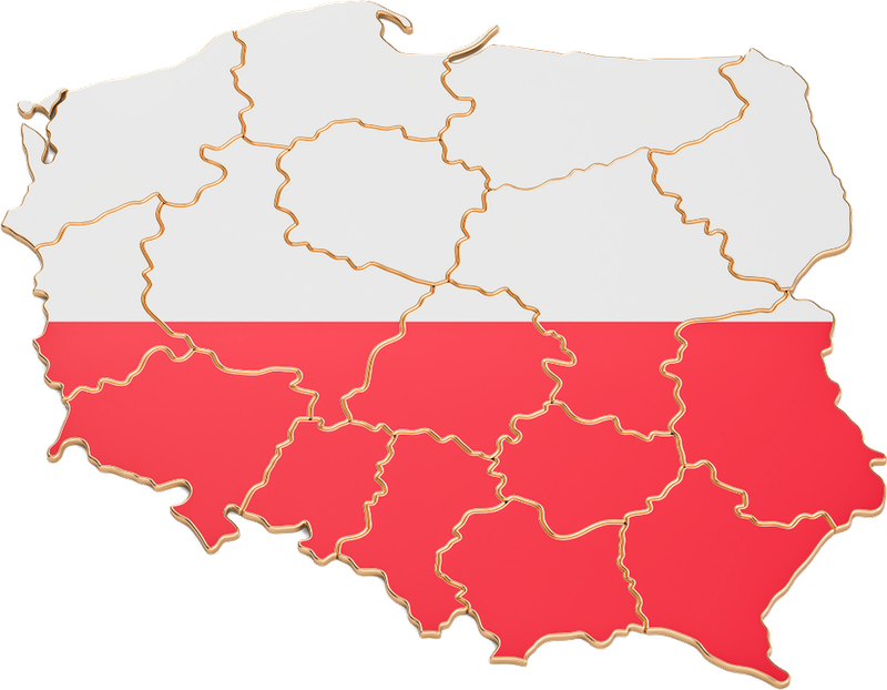 Mapa Polski z zaznaczonym zasięgiem działania